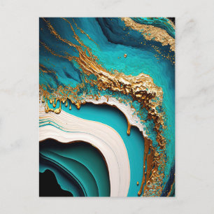Carte Postale Turquoise Aqua Blue Gold Gemstone Acrylique Pour A