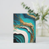 Carte Postale Turquoise Aqua Blue Gold Gemstone Acrylique Pour A (Debout devant)