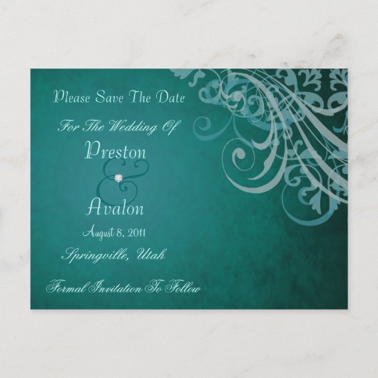 Carte postale turquoise baroque exquise pour annon (Dos)