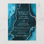 Carte Postale Turquoise Bleu et Argent Agate Marbre Enregistrer  (Devant)