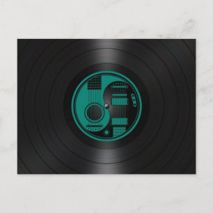 Carte Postale Turquoise Bleu et Noir Yin Yang Guitares Vinyl Gra