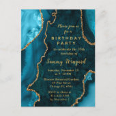 Carte Postale Turquoise Bleu et Or Agate Marbre Anniversaire (Devant)