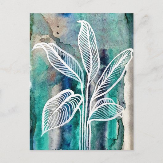 Carte Postale Turquoise Bleu & Turquoise Aquarelle Botanique Mod (Devant)