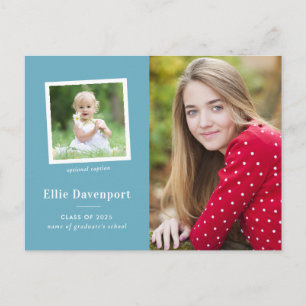 Carte Postale Turquoise Blue Classique Deux Photos Graduation