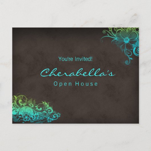 Carte postale Turquoise Blue Green Floral Invitati (Devant)