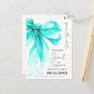 Carte Postale Turquoise Bow Coquette Sweet 16 Enregistrez la dat