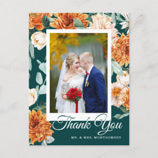 Carte Postale Turquoise  Burange Floral Automne Mariage Merci