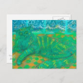 Carte Postale Turquoise Chat Pastel Peinture Animaux Portrait (Devant / Derrière)