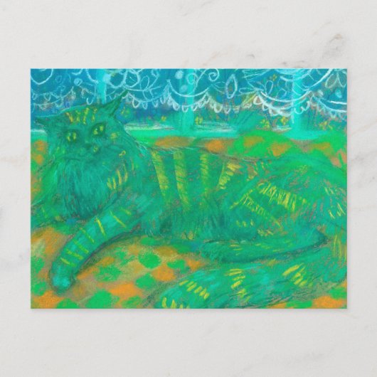 Carte Postale Turquoise Chat Pastel Peinture Animaux Portrait (Devant)