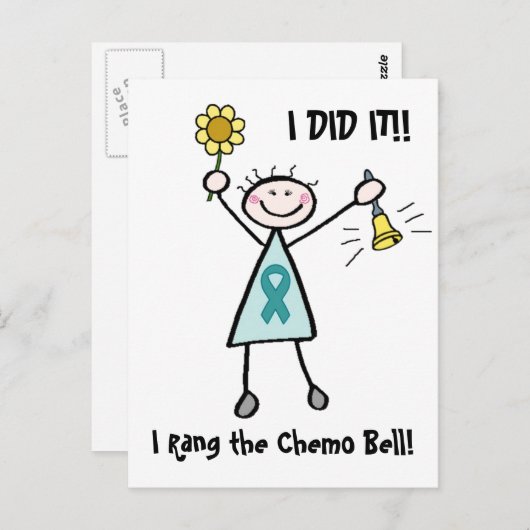 Carte postale turquoise de Bell de chimio de ruban (Devant / Derrière)