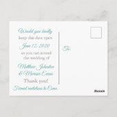 Carte Postale Turquoise dégradé personnalisé Enregistrer la date (Dos)