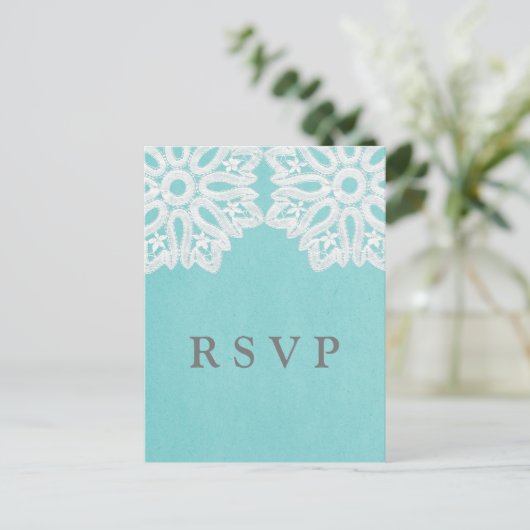 Carte postale Turquoise Elegant Lace RSVP (Debout devant)