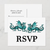 Carte postale turquoise Élégante Réponse Dragons (Devant / Derrière)