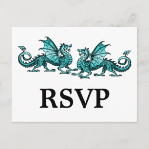 Carte postale turquoise Élégante Réponse Dragons