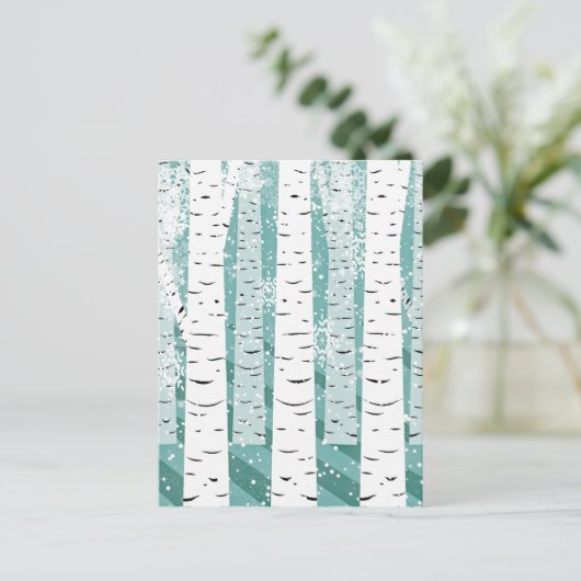 Carte Postale Turquoise et blanc Snowy Birch Tree hiver (Debout devant)