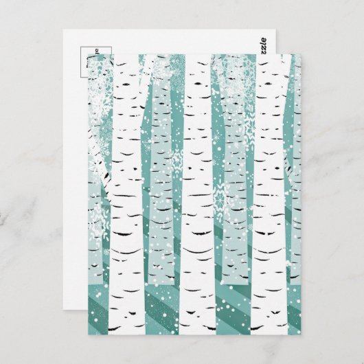 Carte Postale Turquoise et blanc Snowy Birch Tree hiver (Devant / Derrière)