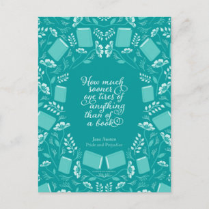 Carte Postale Turquoise Floral Pride & Prejudice Bookish Citatio