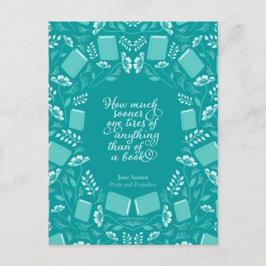 Carte Postale Turquoise Floral Pride & Prejudice Bookish Citatio (Devant)
