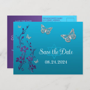 Carte Postale Turquoise, Floral Violet, Bat mitzvah de papillons