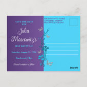 Carte Postale Turquoise, Floral Violet, Bat mitzvah de papillons (Dos)