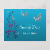 Carte Postale Turquoise, Floral Violet, Bat mitzvah de papillons (Devant)