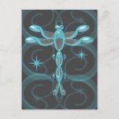 Carte Postale Turquoise, Gris, Dragonfly en verre avec étoiles (Devant)