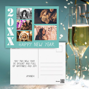 Carte Postale Turquoise moderne Bonne année 5 photo Collage