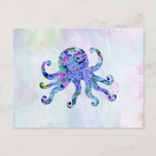 Carte Postale Turquoise Octopus Mosaïque verre de mer Silhouette (Devant)