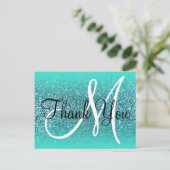 Carte Postale Turquoise Ombre Sarcelle Paillettes Monogramme Mer (Debout devant)