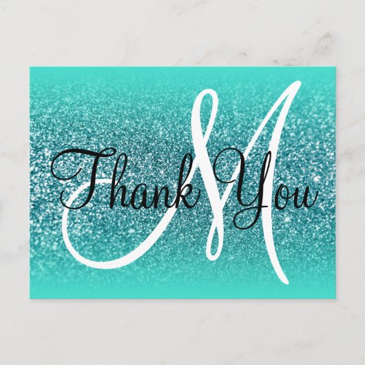 Carte Postale Turquoise Ombre Sarcelle Paillettes Monogramme Mer (Devant)