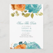 Carte Postale Turquoise Orange Boho Floral Automne Enregistrer L (Devant)