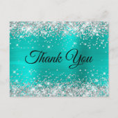 Carte Postale Turquoise Pailleté Argent Remerciement 75e Anniver (Devant)