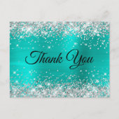 Carte Postale Turquoise Pailleté d'Argent Remerciements pour 75e (Devant)
