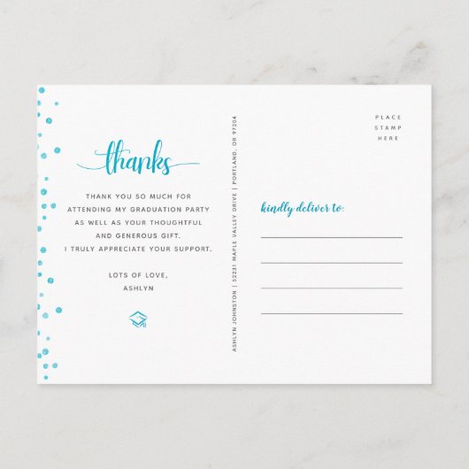 Carte Postale Turquoise parties scintillant script graduation ma (Dos)
