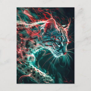 Carte Postale Turquoise Red Neon Fishing Chat Light