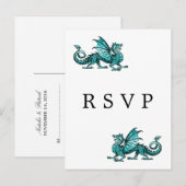 Carte postale turquoise RSVP de mariage de dragon (Devant / Derrière)
