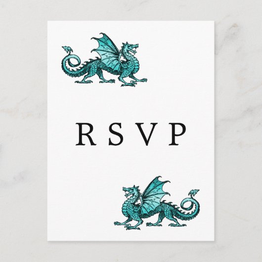 Carte postale turquoise RSVP de mariage de dragon (Devant)