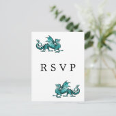 Carte postale turquoise RSVP de mariage de dragon (Debout devant)