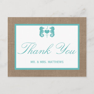 Carte Postale Turquoise Seahorse Burlap Beach Wedding Collection