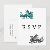Carte postale turquoise Silver Dragon Wedding RSVP (Devant / Derrière)