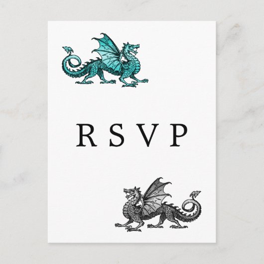 Carte postale turquoise Silver Dragon Wedding RSVP (Devant)