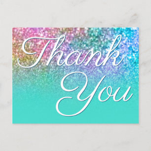 Carte Postale Turquoise Sirène Ombré Bokeh Paillettes Merci