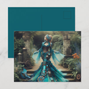 Carte Postale Turquoise Sirène Steampunk Vintage Vierge victorie