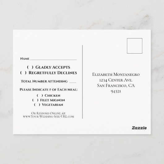 Carte Postale Turquoise sur blanc Simple mariage élégant RSVP (Dos)