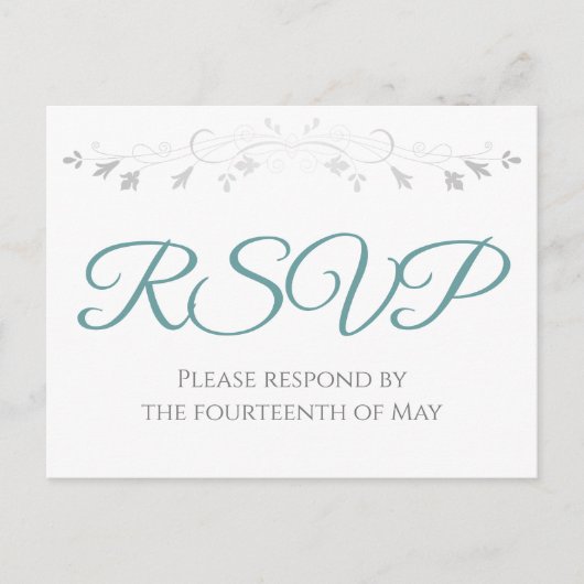 Carte Postale Turquoise sur blanc Simple mariage élégant RSVP (Devant)