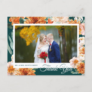 Carte Postale Turquoise Terracotta Floral Mariage Merci photo