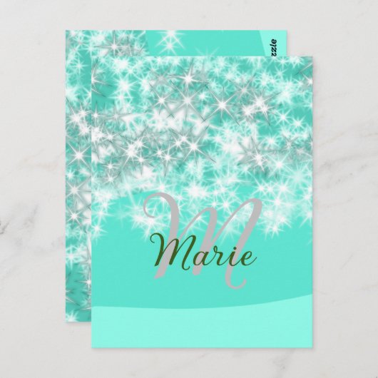Carte Postale Turquoise turquoise agate aqua monogramme ajouter  (Devant / Derrière)