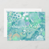 Carte Postale Turquoise Vert Marbre Bleu Fluide Art Hello (Devant / Derrière)