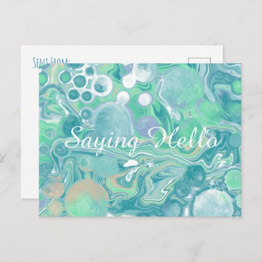 Carte Postale Turquoise Vert Marbre Bleu Fluide Art Hello (Devant / Derrière)