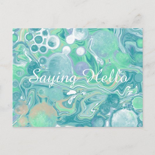 Carte Postale Turquoise Vert Marbre Bleu Fluide Art Hello (Devant)